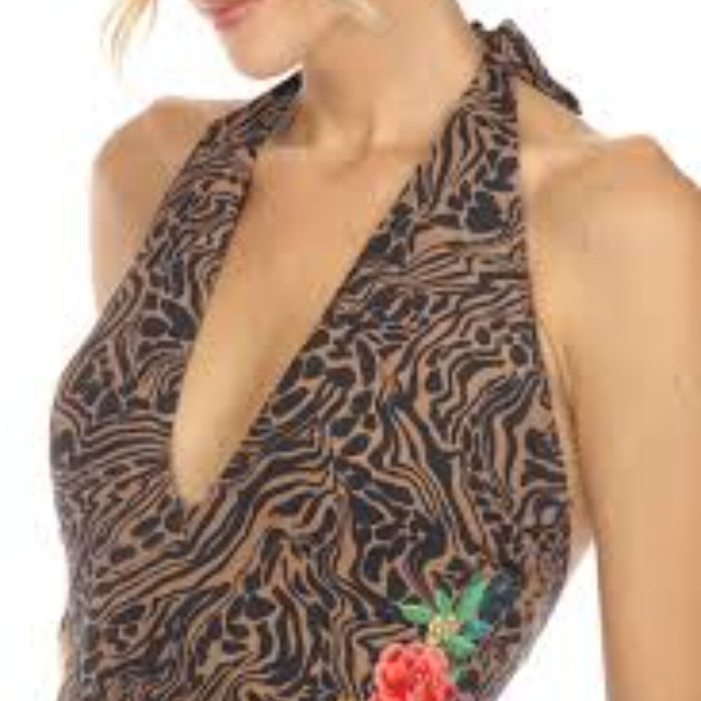 BRAND NEW JOHNNY WAS PLUS Millo halter embroidered one-piece SWIMSUIT - Picture 6 of 6